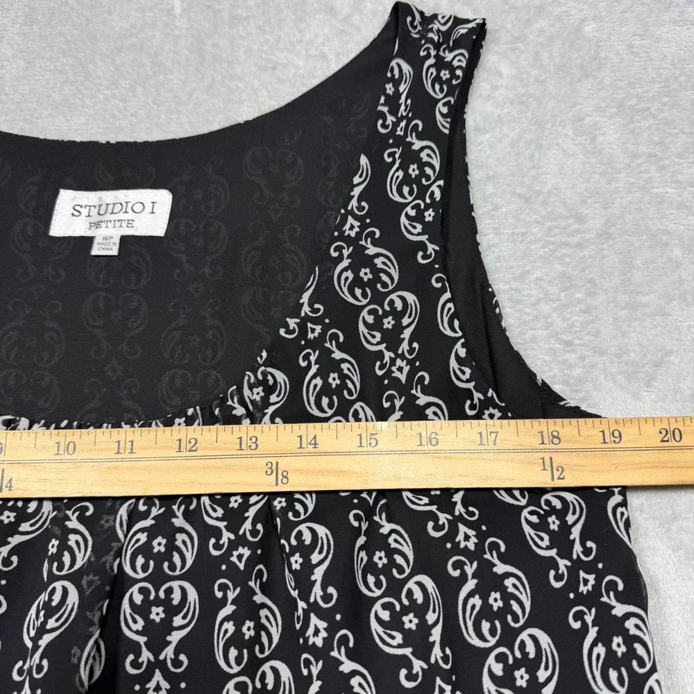 Vintage 90s Black White Dress Cardigan Set‎ Studio I Petite 16P XL Dark Academia